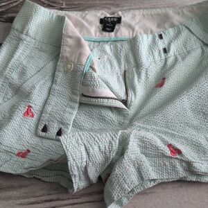 J. Crew Light Green Textured Shorts with Pink Accents